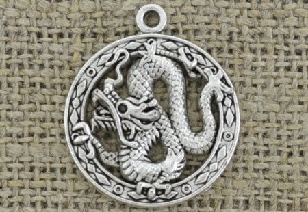 [307370] Zawieszka mała moneta smok kolor srebrny