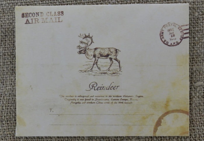 73607 Koperta vintage mała z reniferem 95*74mm