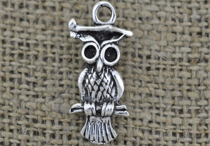 307200 Zawieszka mała sowa z miejscami na cyrkonie w kolorze srebrnym
