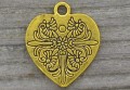 20703 Zawieszka mała serce grawerowane w kolorze starego złota 2 szt