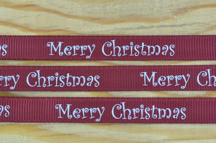 {ś0717} Wstążka rypsowa 10mm bordowa Merry Christmas 1m