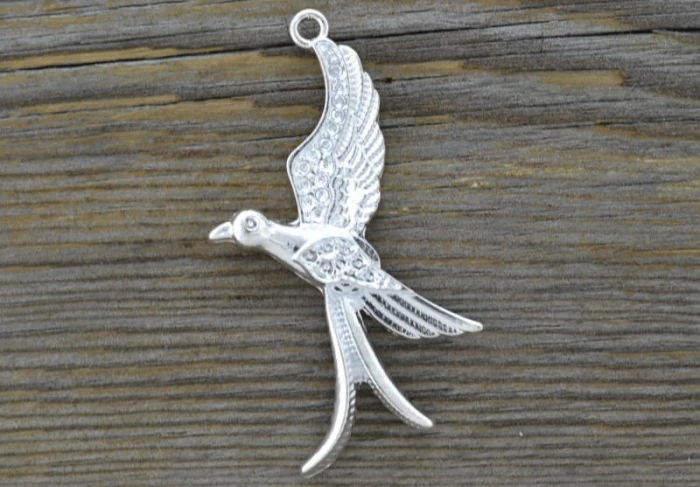 30861 Zawieszka duża ptak w kolorze srebrnym